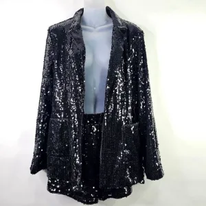 NWT Kancy Kole Black Sequin Short and Blazer Set