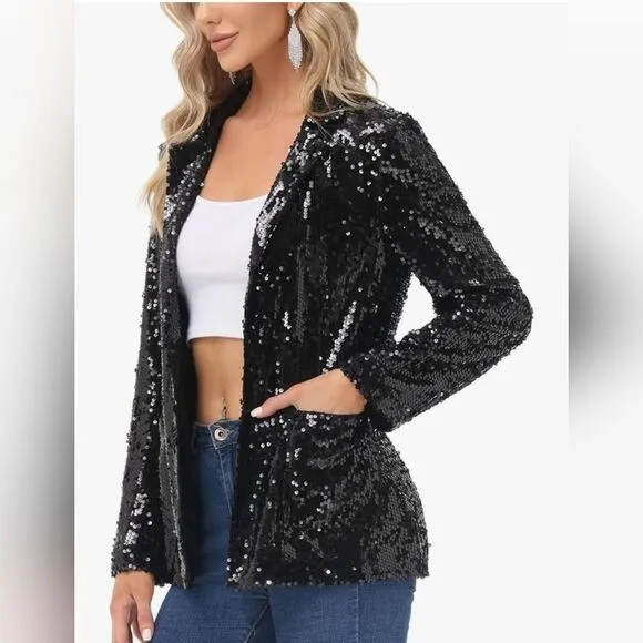 NWT Kancy Kole Black Sequin Short and Blazer Set