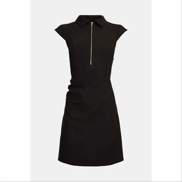 NWT Karen Millen Zip Collar A Line Dress Black Size 6 Office Preppy Career
