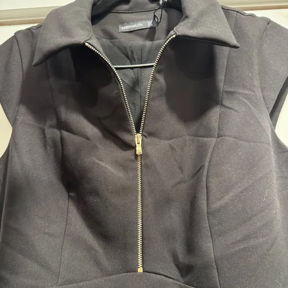 NWT Karen Millen Zip Collar A Line Dress Black Size 6 Office Preppy Career