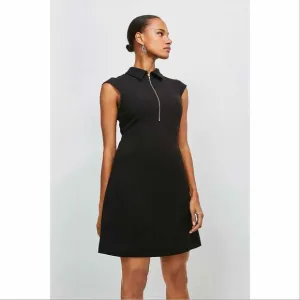 NWT Karen Millen Zip Collar A Line Dress Black Size 6 Office Preppy Career