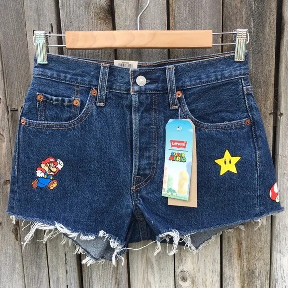 NWT Levi’s X Super Mario 501 Jean Shorts Blue 24