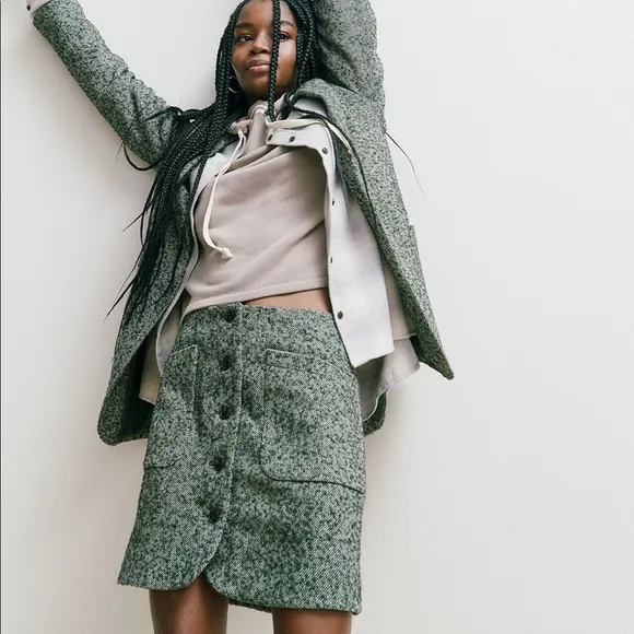 NWT - Madewell - Herringbone Wool Button-Front Mini Skirt - Size 0