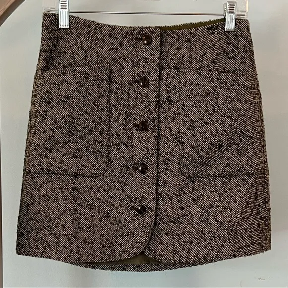 NWT - Madewell - Herringbone Wool Button-Front Mini Skirt - Size 0