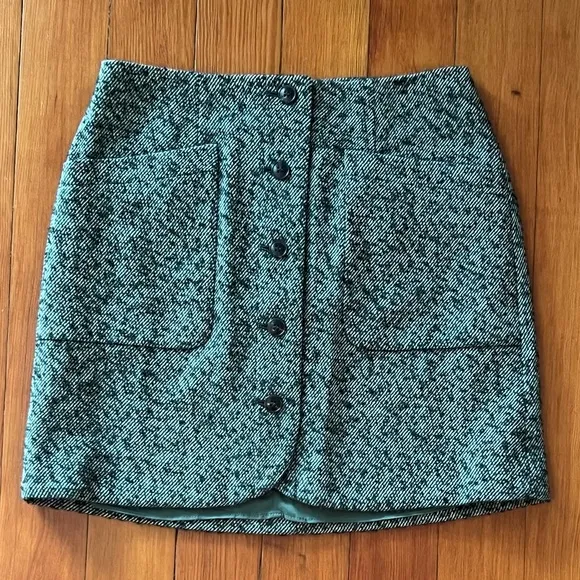 NWT - Madewell - Herringbone Wool Button-Front Mini Skirt - Size 0