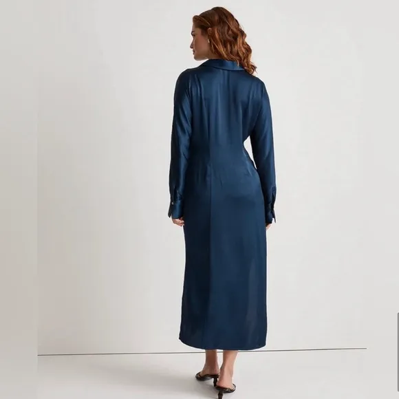 NWT MADEWELL  Satin Button-Front Midi Shirtdress In indigo