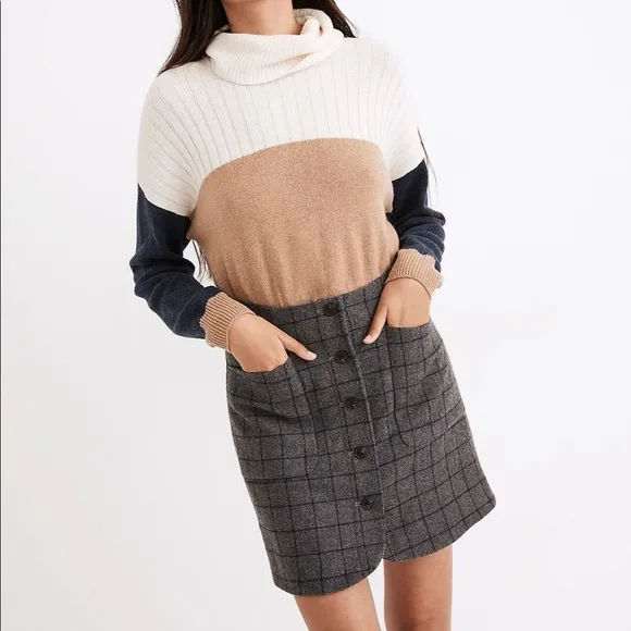 NWT Madewell - Wool Button-Front Mini Skirt in Windowpane - Size 0 - Gra…