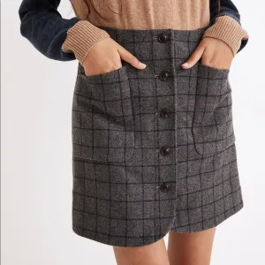 NWT Madewell - Wool Button-Front Mini Skirt in Windowpane - Size 0 - Gra…