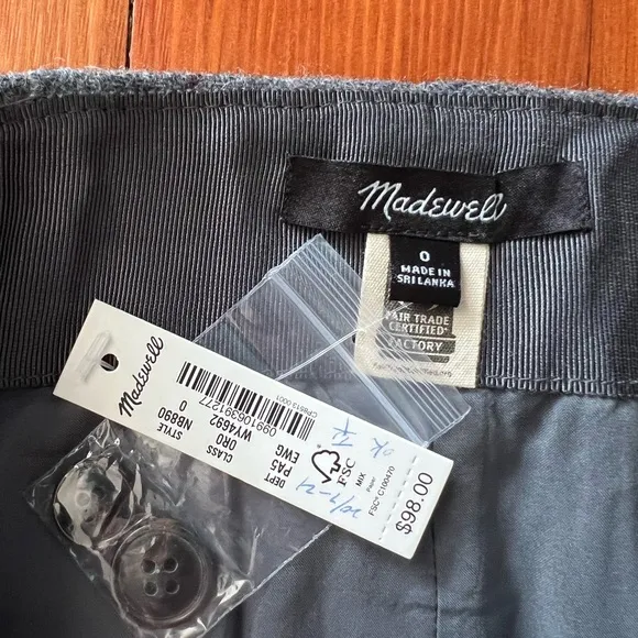 NWT Madewell - Wool Button-Front Mini Skirt in Windowpane - Size 0 - Gra…