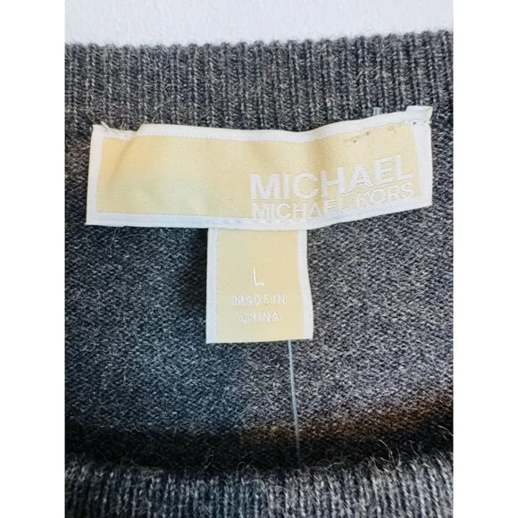 NWT Michael Kors Large Faux Fur Sleeve Sweater Gray &amp; Black