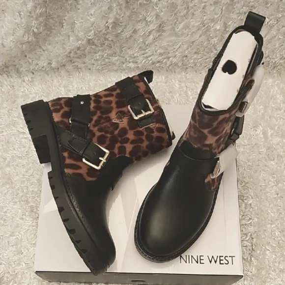 NWT Nine West Faux Fur Leopard boots