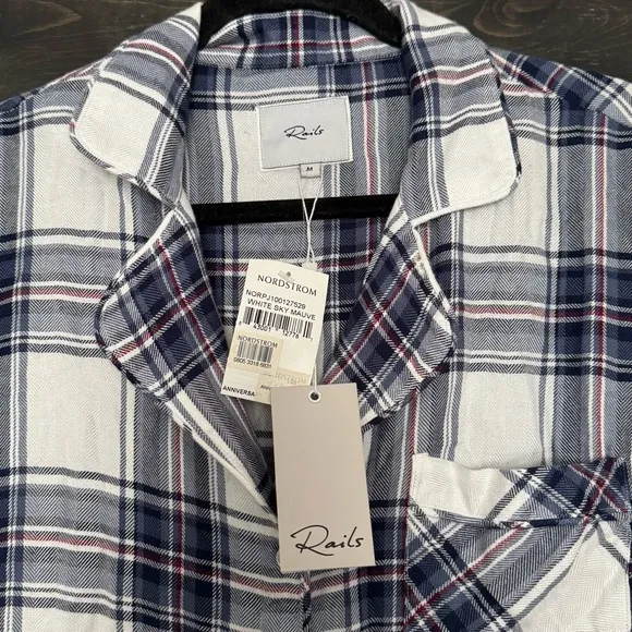 NWT RAILS SUPER SOFT PLAID LONG VERSATILE SLEEP SHIRT MEDIUM M $148 NORDSTROM