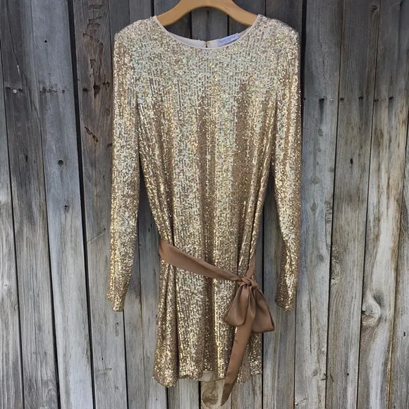 NWT Ramy Brook Helen Metallic Sequin Mini Dress Gold M