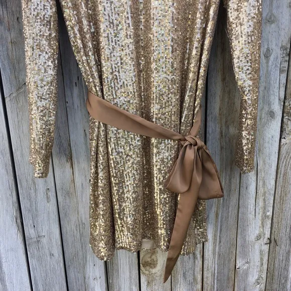 NWT Ramy Brook Helen Metallic Sequin Mini Dress Gold M