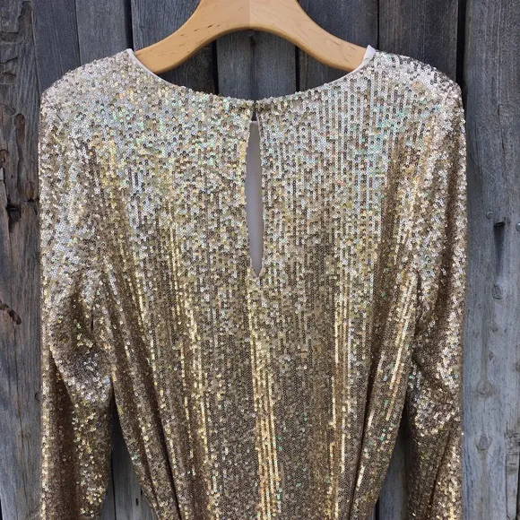 NWT Ramy Brook Helen Metallic Sequin Mini Dress Gold M