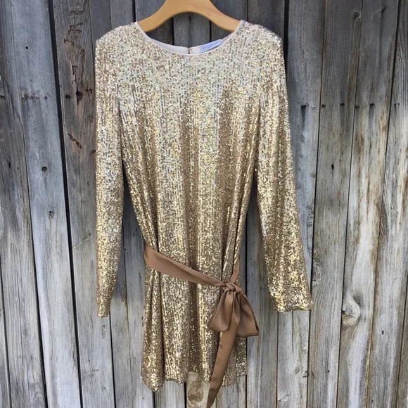 NWT Ramy Brook Helen Metallic Sequin Mini Dress Gold M