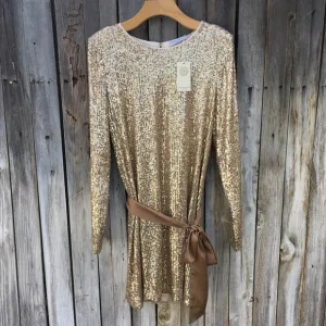 NWT Ramy Brook Helen Metallic Sequin Mini Dress Gold M