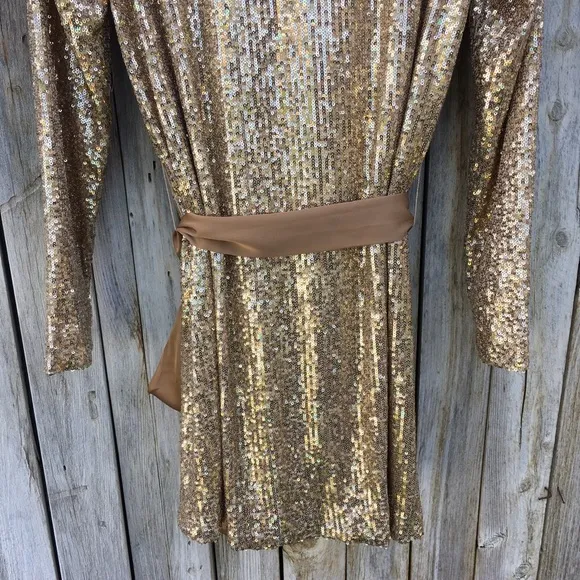 NWT Ramy Brook Helen Metallic Sequin Mini Dress Gold M
