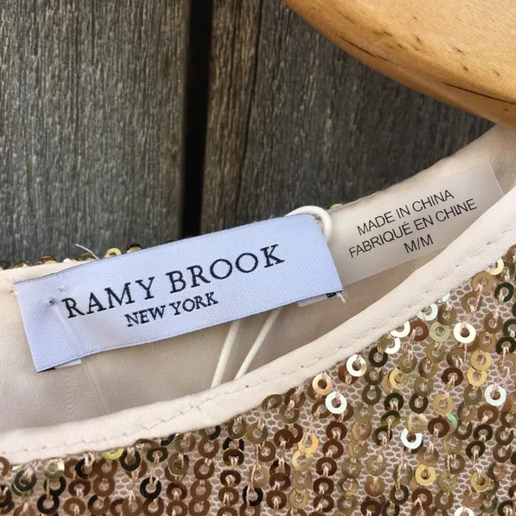 NWT Ramy Brook Helen Metallic Sequin Mini Dress Gold M