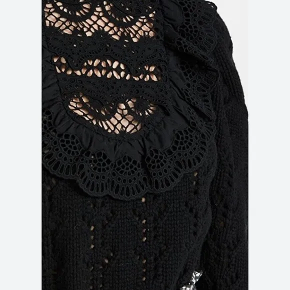 NWT Sea New York Patrizia Lace Combo Long Sleeve Wool Sweater - Black Knit Lace
