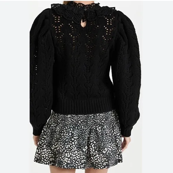 NWT Sea New York Patrizia Lace Combo Long Sleeve Wool Sweater - Black Knit Lace