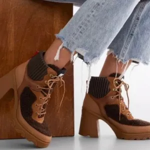 NWT Sorel Boots Womens Sz 9 Brex Heel Cozy Lace Bootie Tawny Buff, Brown