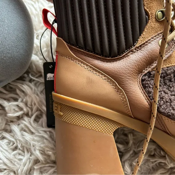 NWT Sorel Boots Womens Sz 9 Brex Heel Cozy Lace Bootie Tawny Buff, Brown