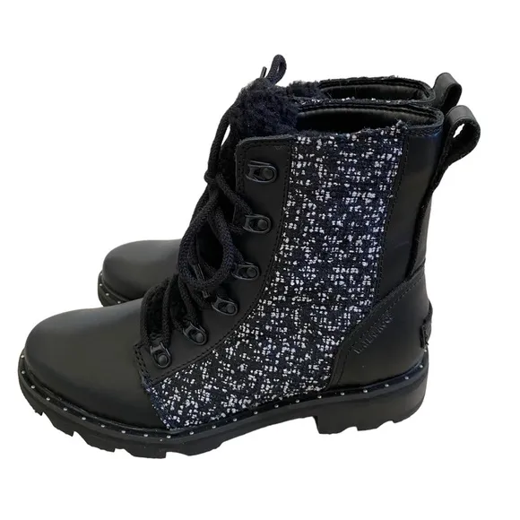 NWT Sorel Lennox Lace Cozy leather tweed fur lined waterproof boots, 9 leather
