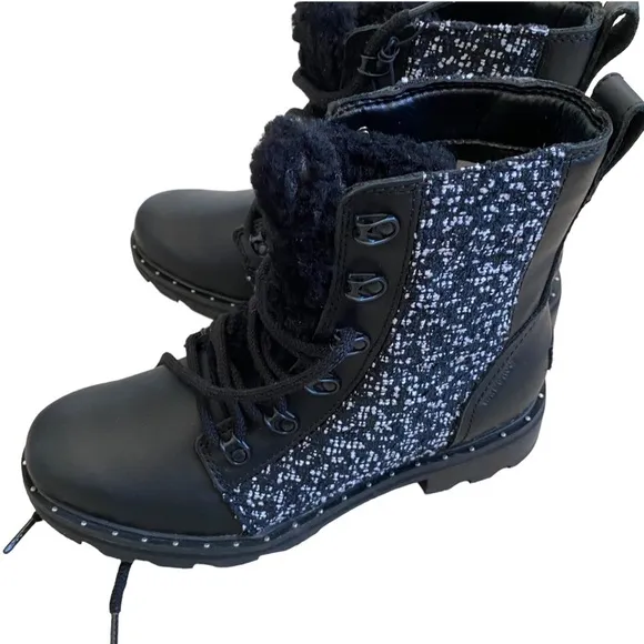 NWT Sorel Lennox Lace Cozy leather tweed fur lined waterproof boots, 9 leather