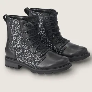 NWT Sorel Lennox Lace Cozy leather tweed fur lined waterproof boots, 9 leather