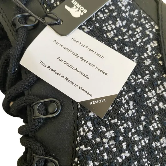 NWT Sorel Lennox Lace Cozy leather tweed fur lined waterproof boots, 9 leather