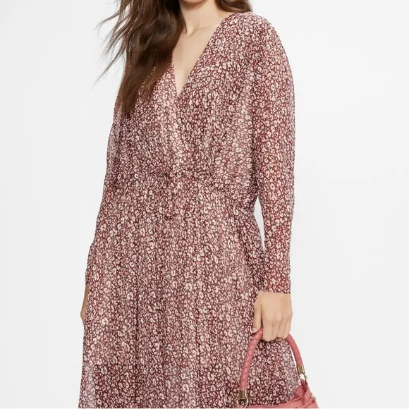 NWT Ted Baker Vallyy pink leopard print bohemian long sleeve midi dress Small