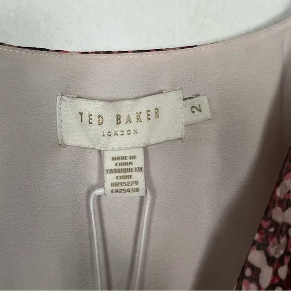 NWT Ted Baker Vallyy pink leopard print bohemian long sleeve midi dress Small