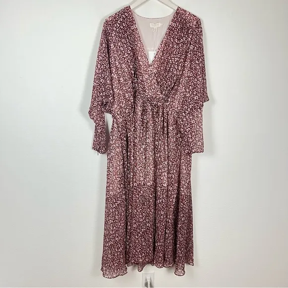 NWT Ted Baker Vallyy pink leopard print bohemian long sleeve midi dress Small