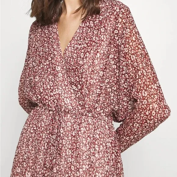 NWT Ted Baker Vallyy pink leopard print bohemian long sleeve midi dress Small