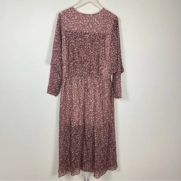 NWT Ted Baker Vallyy pink leopard print bohemian long sleeve midi dress Small