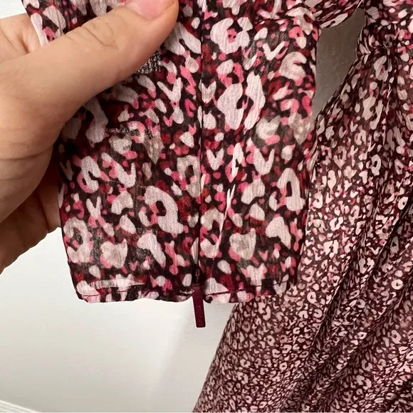NWT Ted Baker Vallyy pink leopard print bohemian long sleeve midi dress Small