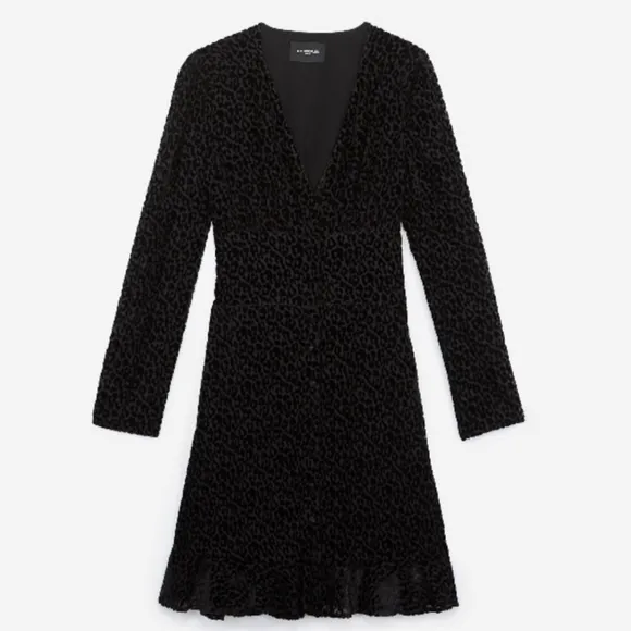 NWT The Kooples Flock Leopard Print Mini Dress Black 1/ Small