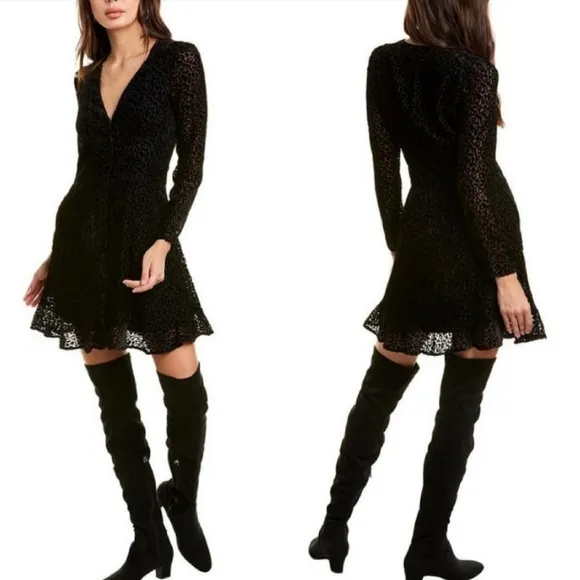 NWT The Kooples Flock Leopard Print Mini Dress Black 1/ Small