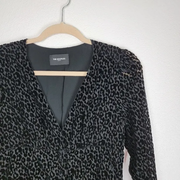 NWT The Kooples Flock Leopard Print Mini Dress Black 1/ Small
