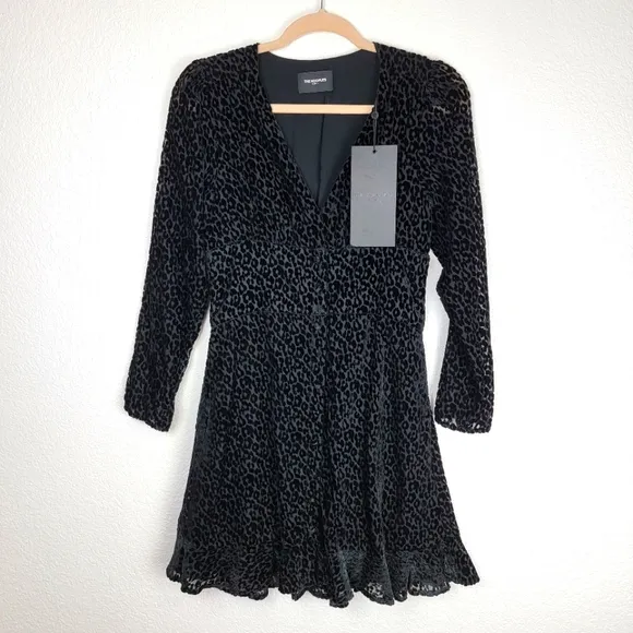NWT The Kooples Flock Leopard Print Mini Dress Black 1/ Small