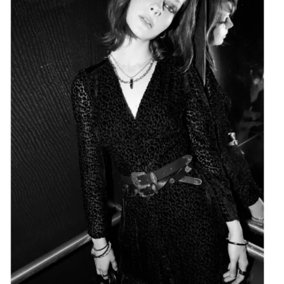 NWT The Kooples Flock Leopard Print Mini Dress Black 1/ Small