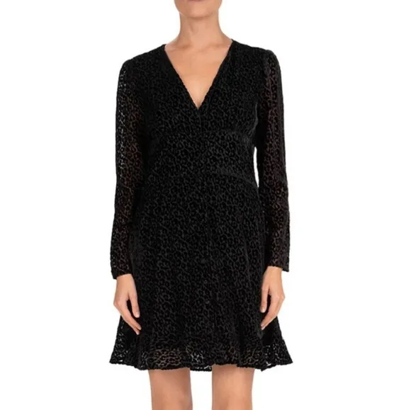NWT The Kooples Flock Leopard Print Mini Dress Black 1/ Small