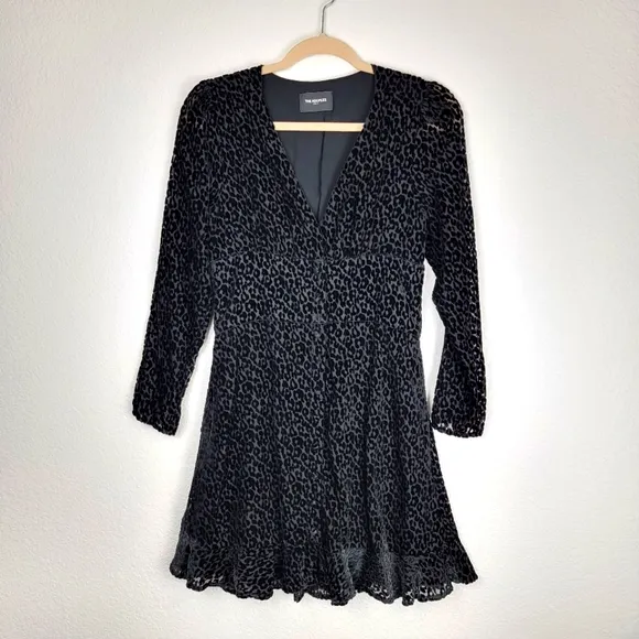 NWT The Kooples Flock Leopard Print Mini Dress Black 1/ Small
