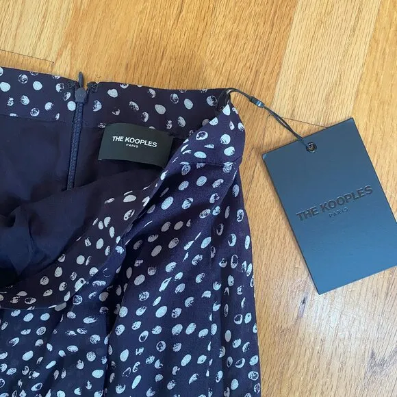 NWT The Kooples Long Flowing Navy Blue Skirt with Polka Dots