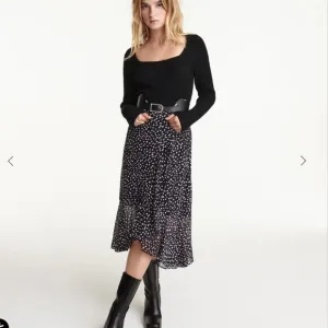 NWT The Kooples Long Flowing Navy Blue Skirt with Polka Dots