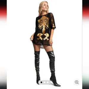 NWT! Tipsy Elves, Skeleton Mesh Costume Dress, Black/Gold -MSRP $79.95
