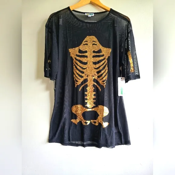 NWT! Tipsy Elves, Skeleton Mesh Costume Dress, Black/Gold -MSRP $79.95