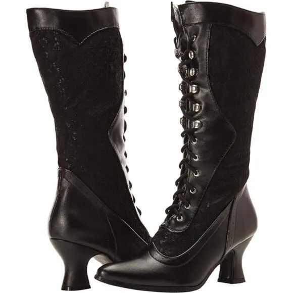 NWT Victorian Steampunk Lace Up Heeled Boot, Tall Boots, Goth Boots, Dress Boots