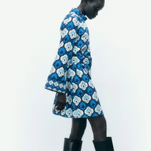 NWT Zara Mini Dress Belted Retro Print Small
